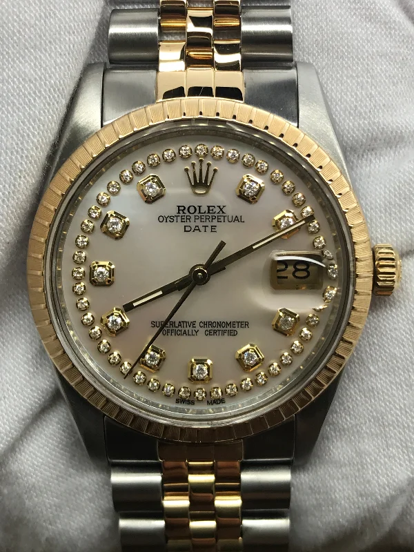 Rolex Date 34mm 15053 Custom MOP Diamond Dial Automatic Watch