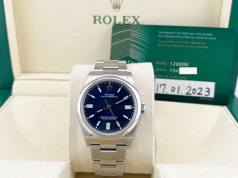 Rolex Oyster Perpetual 126000 36mm Blue Dial Steel Box Paper 2023 With Stickers