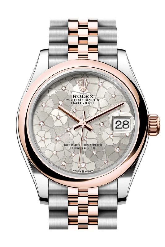 Rolex Datejust 31 Silver Floral Motif Diamond Dial Rose Gold Steel Jubilee Ladies Watch 278241 278241-0032