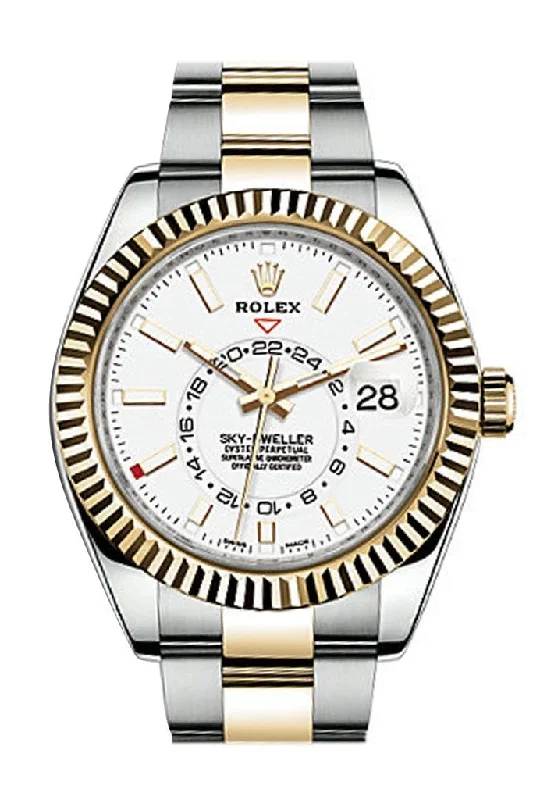 Rolex Sky Dweller White Dial 18K Yellow Gold Bezel Two Tone Oyster Men's Watch 326933