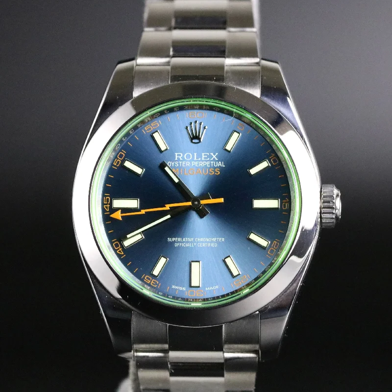 2022 Rolex 116400GV MILGAUSS GREEN SAPPHIRE BLUE DIAL with Box & Papers