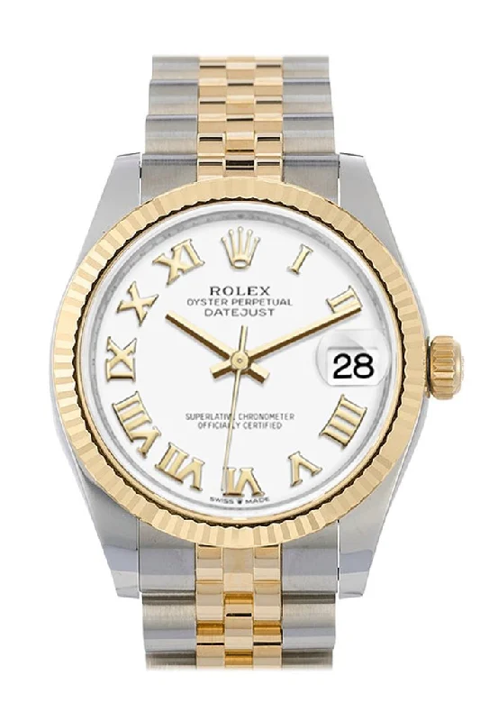 Rolex Datejust 31 White Roman Dial Fluted Bezel 18K Yellow Gold Two Tone Jubilee Watch 278273 NP