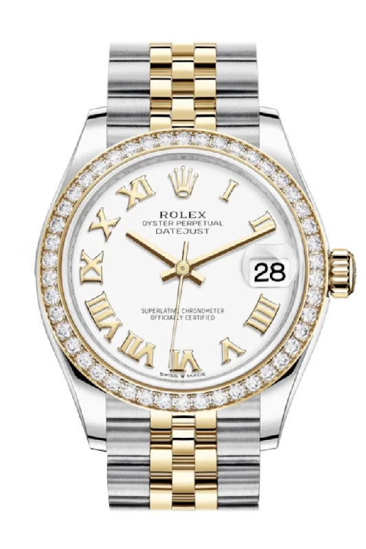 Rolex Datejust 31 White Roman Dial Diamond Bezel Yellow Gold Two Tone Jubilee Watch 278383RBR 278383