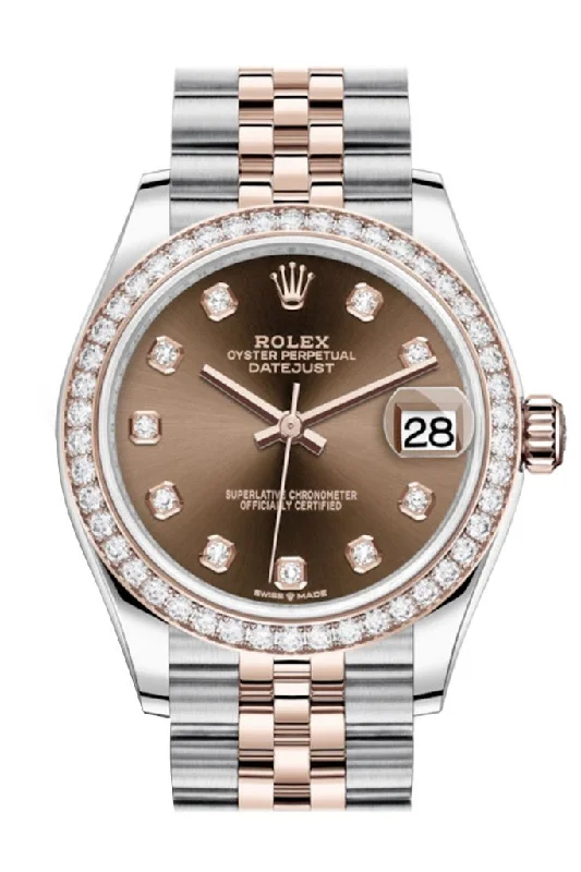 Rolex Datejust 31 Chocolate Diamonds Dial Diamond Bezel Rose Gold Two Tone Jubilee Watch 278381RBR 278381