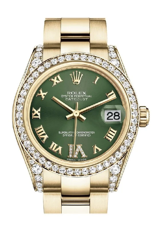 Rolex Datejust 31 Olive Green VI Diamonds Dial Diamond Bezel Lug 18K Yellow Gold Ladies Watch 178158