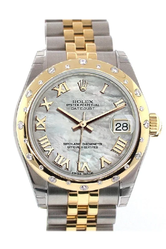 Rolex Datejust 31 Mother of Pearl Roman Dial Diamond Bezel 18K Gold Two Tone Jubilee Ladies 178343