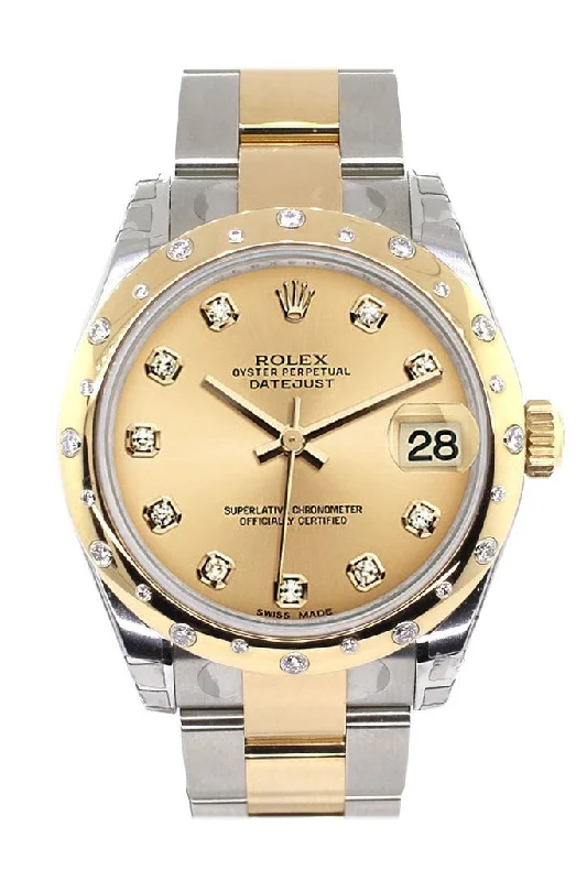 Rolex Datejust 31 Champagne Diamond Dial Diamond Bezel 18K Gold Two Tone Ladies 178343