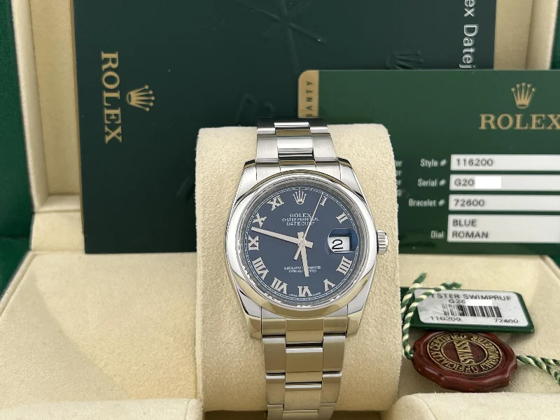 Rolex Datejust 116200 Blue Roman Dial Stainless Steel Box Paper 36mm 2013