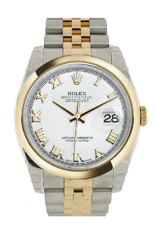 Rolex Datejust 36 White Roman Dial 18k Gold Two Tone Jubilee Watch 116203