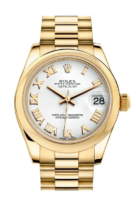 Rolex Datejust 31 White Roman Dial 18K Yellow Gold President Ladies Watch 178248