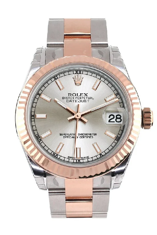 Rolex Datejust 31 Silver Dial Fluted Bezel 18K Rose Gold Two Tone Ladies Watch 178271