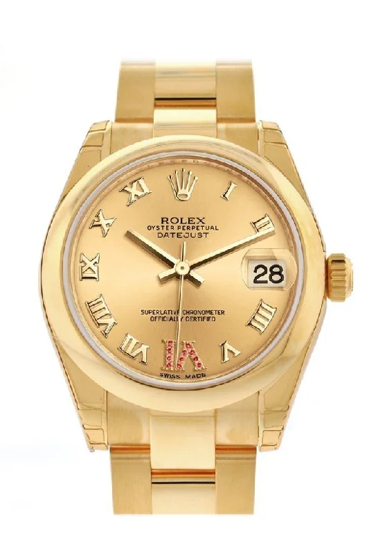 Rolex Datejust 31 Champagne Large VI DiamondRubies Dial 18K Yellow Gold Ladies Watch 178248