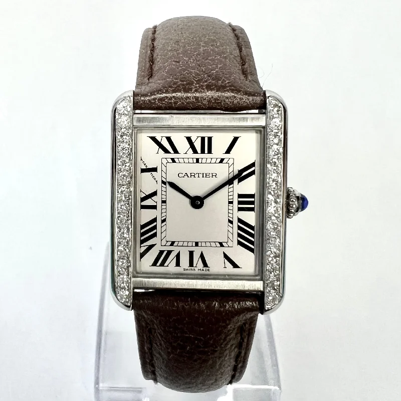 CARTIER TANK SOLO 24mm Steel Watch 0.62TCW Diamonds