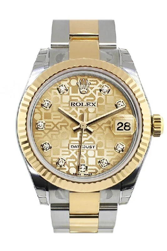 Rolex Datejust 31 Champagne Jubilee Diamond Dial Fluted Bezel 18K Gold Two Tone Ladies 178273