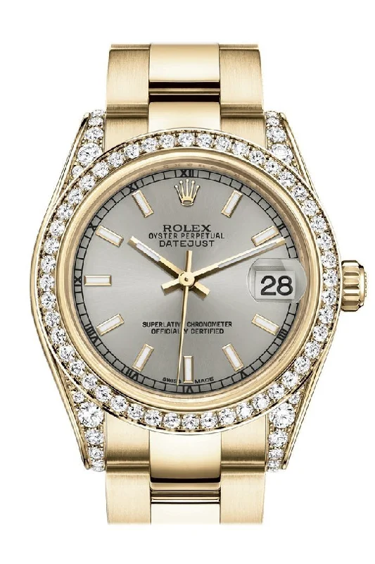 Rolex Datejust 31 Silver Dial Diamond Bezel Lug 18K Yellow Gold Ladies Watch 178158