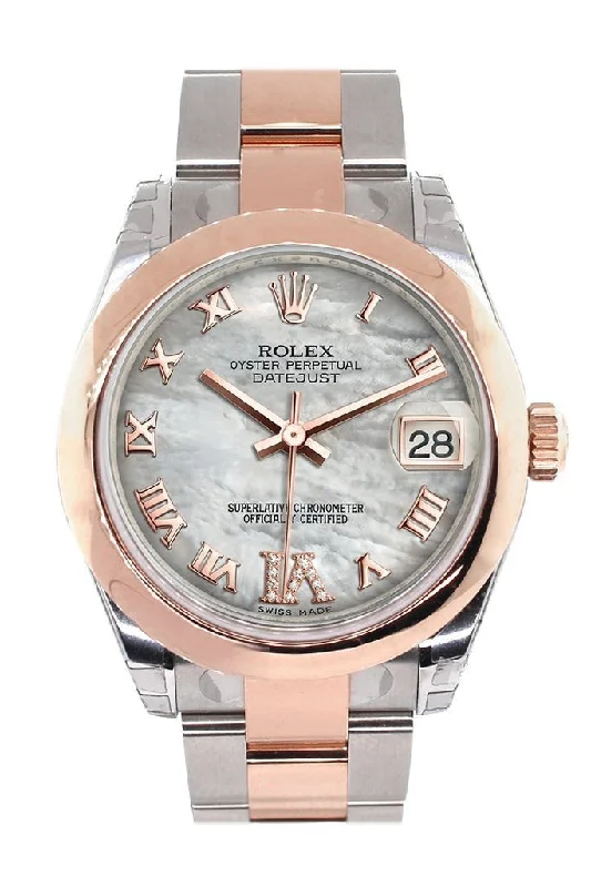 Rolex Datejust 31 White Mother of Pearl Roman Large VI set with Diamond Dial 18K Rose Gold Two Tone Ladies Watch178241