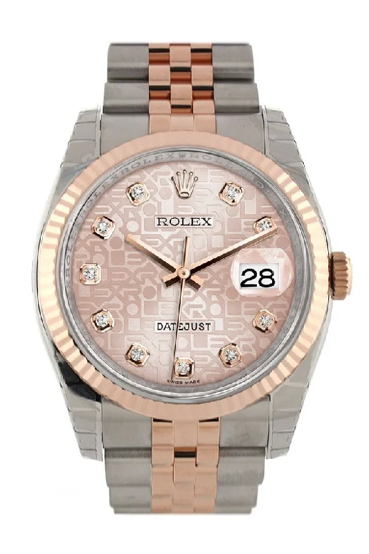 Rolex Datejust 36 Pink Jubilee design set with diamonds Dial Fluted Steel and 18k Rose Gold Jubilee Watch 116231