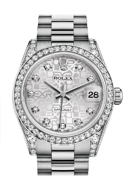 Rolex Datejust 31 Silver Jubilee Diamond Dial Diamond Bezel Lug 18K White Gold President Ladies Watch 178159