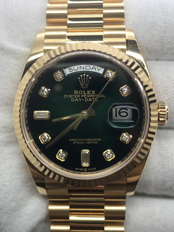 Rolex President Day Date 36mm 128238 Green Ombre Diamond Dial Automatic Watch