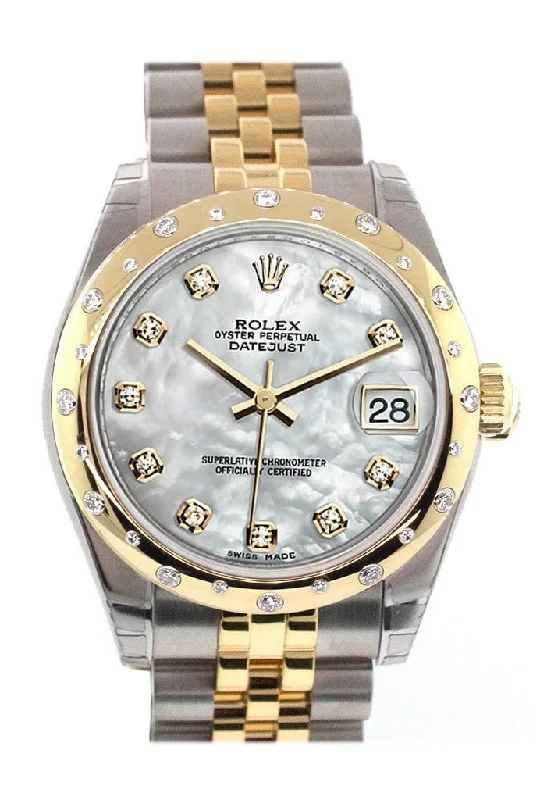 Rolex Datejust 31 Mother of Pearl Diamonds Dial Diamond Bezel 18K Gold Two Tone Jubilee Ladies 178343