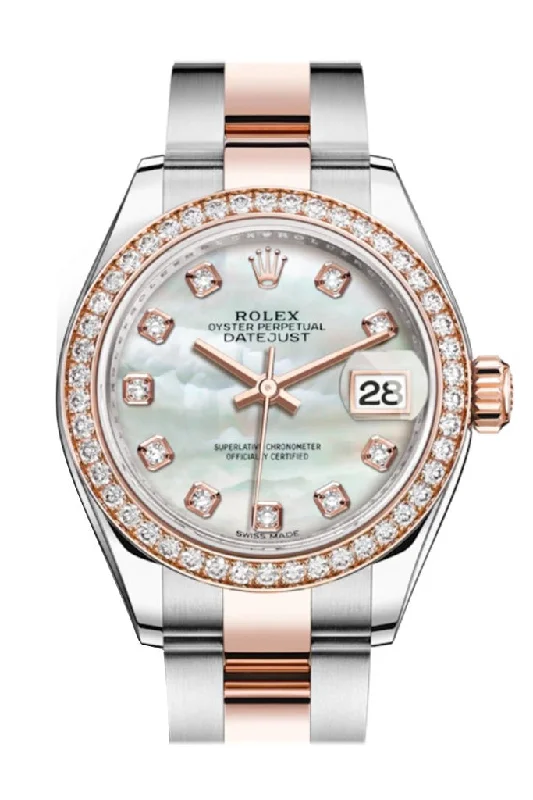 Rolex Datejust 28 White mother-of-pearl Diamonds Dial Diamond Bezel Rose Gold Two Tone Watch 279381RBR 279381