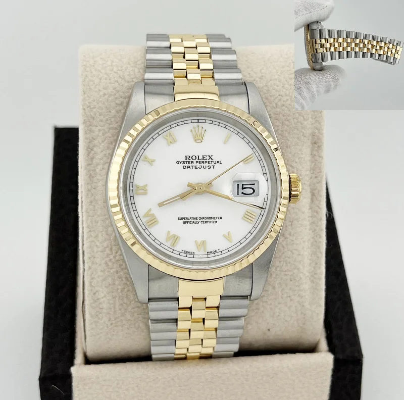 Rolex Datejust 16233 36mm White Roman Dial 18K Yellow Gold Stainless Steel