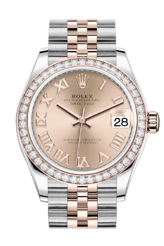 Rolex Datejust 31 RosŽ Roman Dial Diamond Bezel Rose Gold Two Tone Jubilee Watch 278381RBR 278381