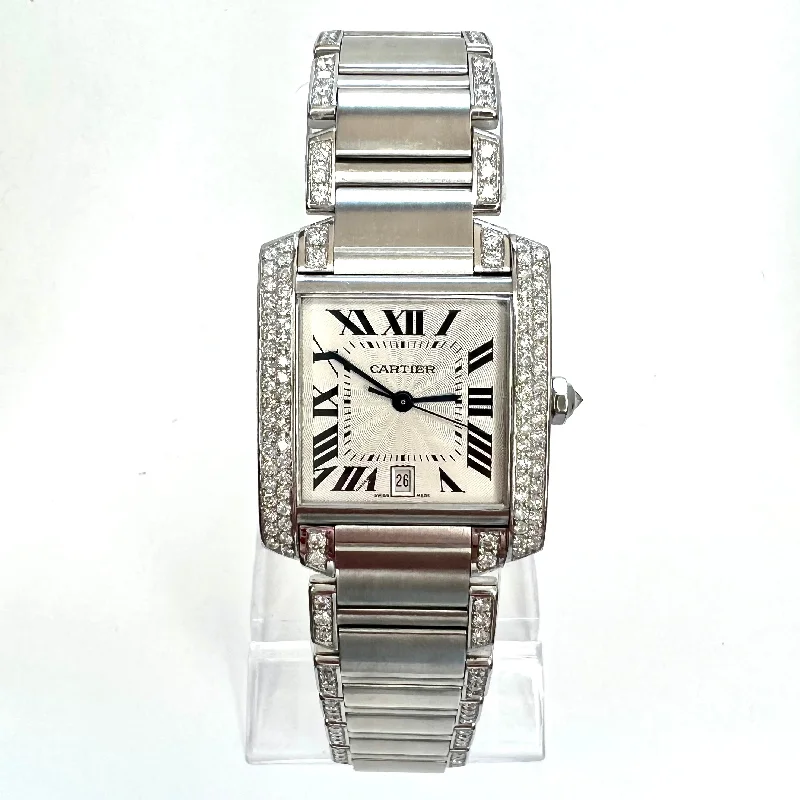 CARTIER TANK FRANCAISE Automatic 28mm Steel ~3.85TCW DIAMOND Watch