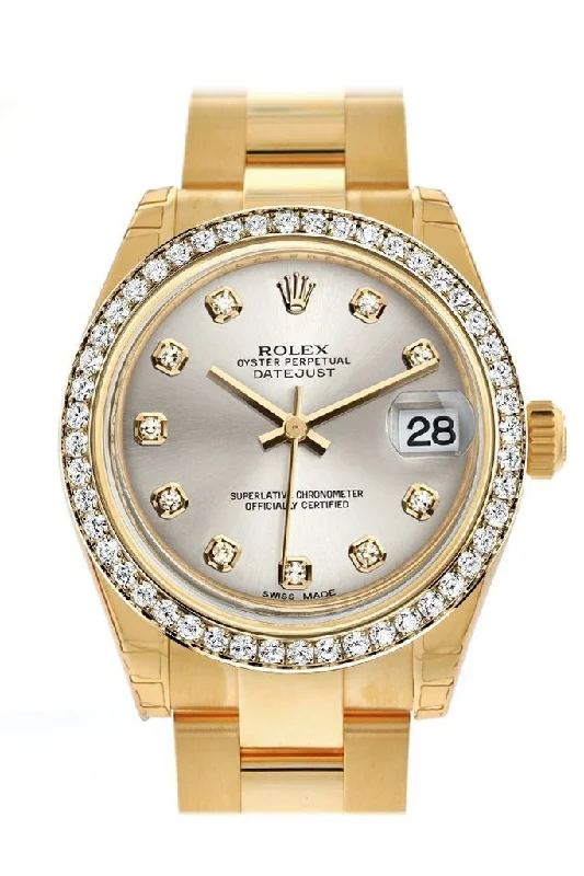 Rolex Datejust 31 Silver Diamond Dial Diamond Bezel 18K Yellow Gold Ladies Watch 178288