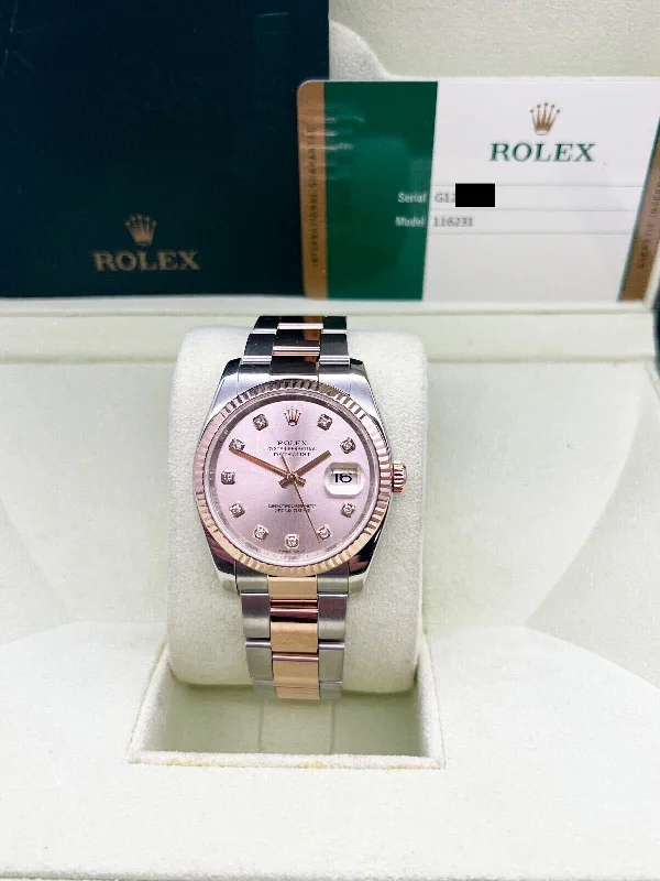 Rolex Datejust 116231 Diamond Dial 18K Rose Gold Stainless Box Paper