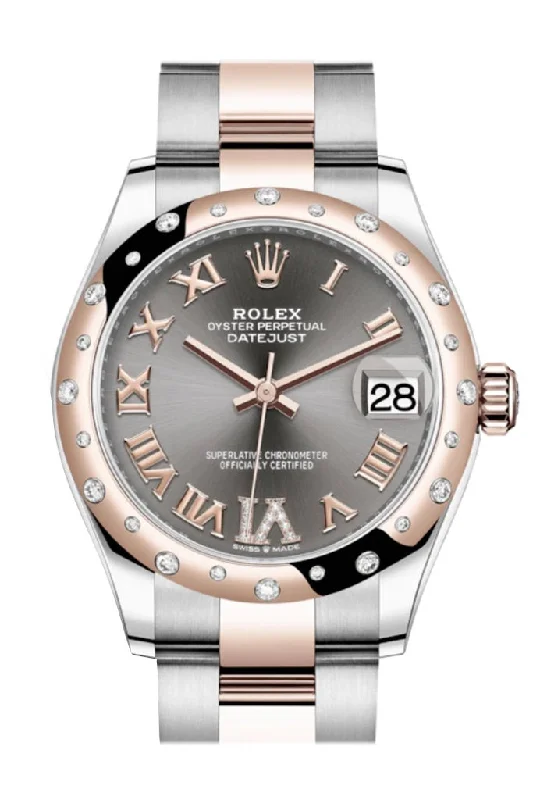 Rolex Datejust 31 Rhodium Large VI diamonds Dial Diamond Bezel Rose Gold Two Tone Watch 278341RBR 278341