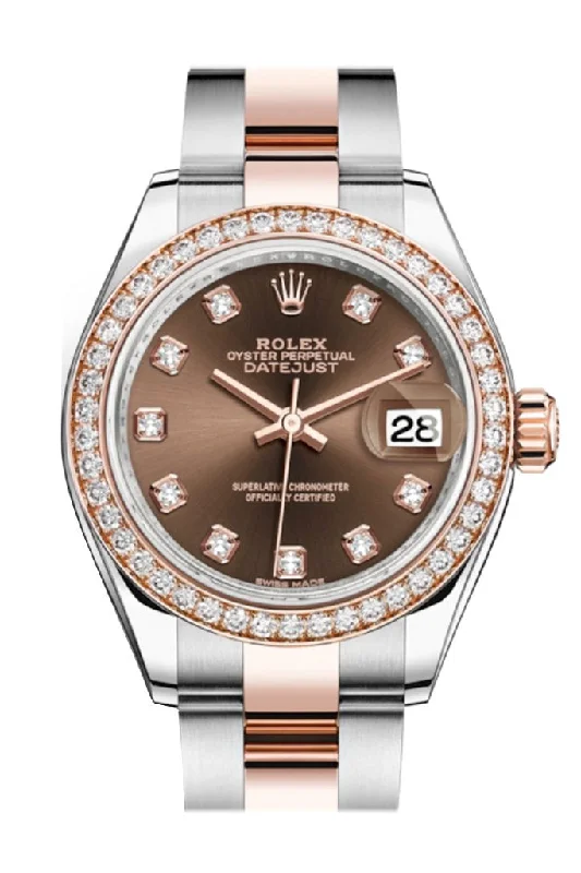 Rolex Datejust 28 Chocolate Diamonds Dial Diamond Bezel Rose Gold Two Tone Watch 279381RBR 279381