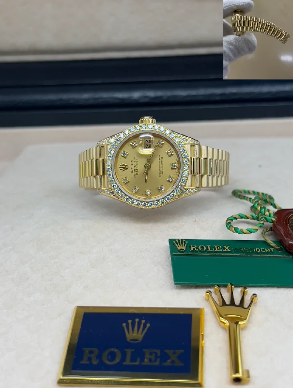 Rolex Ladies President 69158 Factory Diamond Dial Diamond Bezel & Lugs 18K Gold