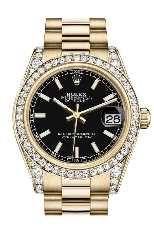 Rolex Datejust 31 Black Dial Diamond Bezel Lug 18K Yellow Gold President Ladies Watch 178158