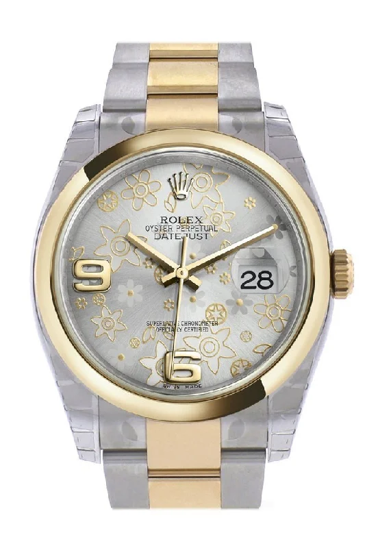 Rolex Datejust 36 Silver floral motif Dial 18k Gold Two Tone Oyster Watch 116203