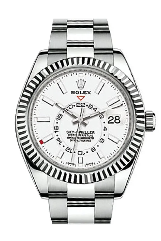 Rolex Sky Dweller White Dial 18K White Gold Bezel Steel Oyster Men's Watch 326934 NP