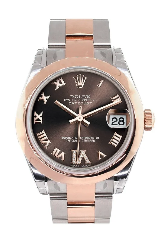 Rolex Datejust 31 Chocolate Roman Large VI set with Diamond Dial 18K Rose Gold Two Tone Ladies Watch 178241