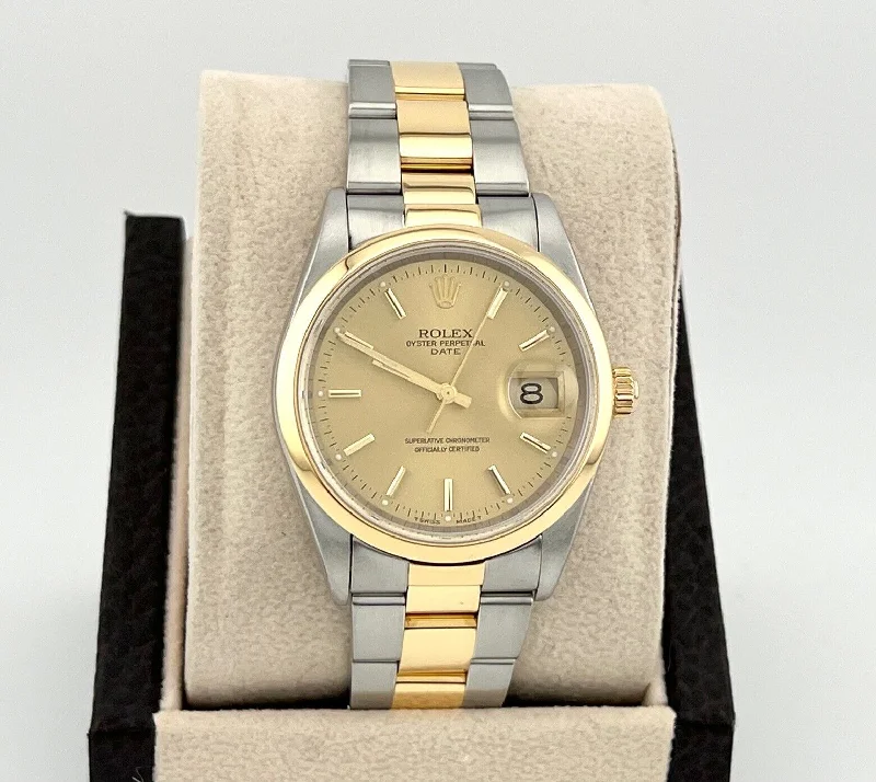 Rolex Date 15203 34mm Champagne Dial 18K Yellow Gold Stainless Steel