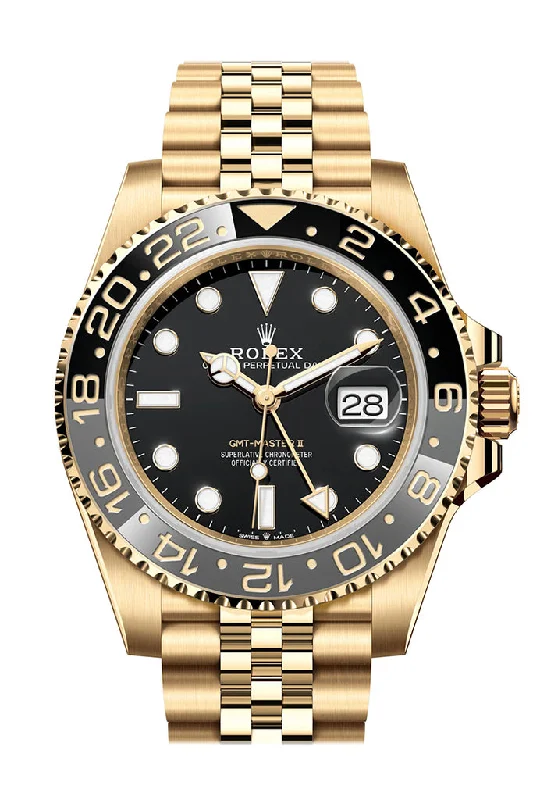 Rolex GMT-Master II Black Dial Yellow Gold Men's Watch 126718GRNR