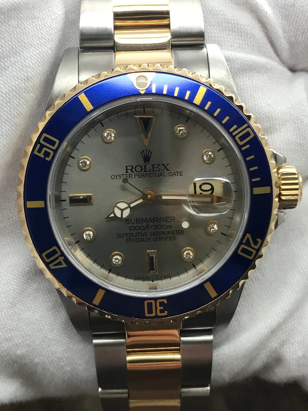 Rolex Submariner Date 16613 Serti Custom Diamond Dial Automatic Men's Watch