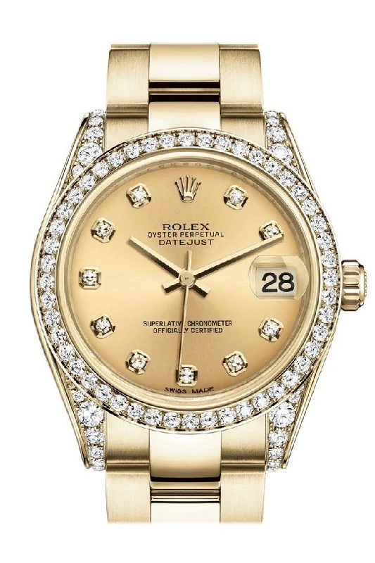 Rolex Datejust 31 Champagne Diamond Dial Diamond Bezel Lug 18K Yellow Gold Ladies Watch 178158