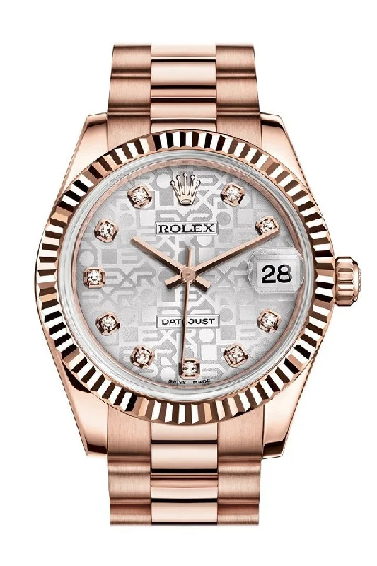 Rolex Datejust 31 Silver Jubilee Diamond Dial Fluted Bezel 18K Everose Gold President Ladies Watch 178275