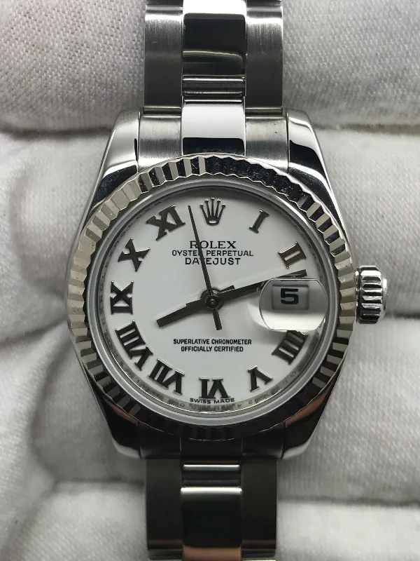 Rolex Datejust 26mm 179174 White Roman Dial Automatic Women's Watch