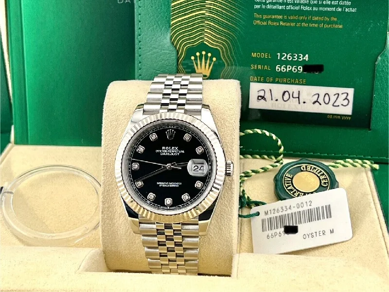 Rolex Datejust 41 126334 Black Diamond Dial 18K Gold Bezel Steel Box Paper 2023