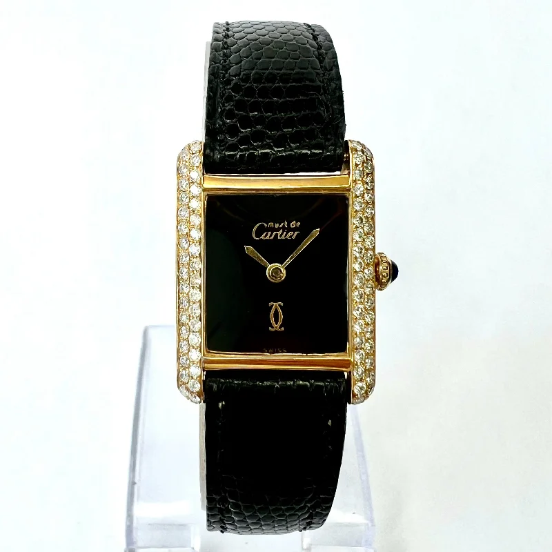 CARTIER TANK Manual Winding 21mm Goldplated Silver 0.65TCW Diamond Watch