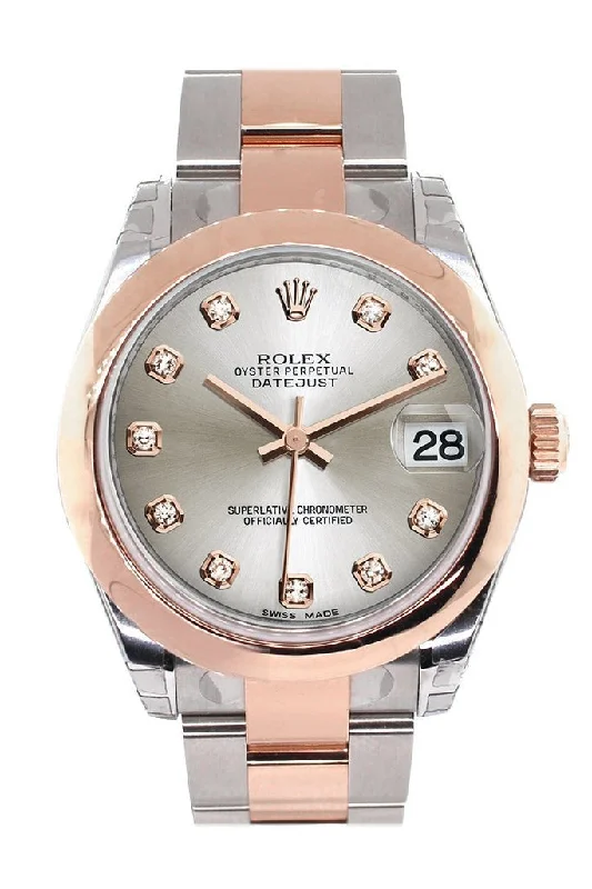 Rolex Datejust 31 Silver Diamond Dial 18K Rose Gold Two Tone Ladies Watch 178241