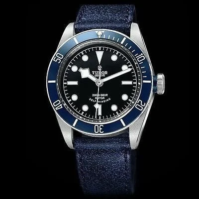 Sold!!! Tudor Rolex 79220B Heritage Black Bay Leather Strap Blue Bezel 41MM Diving Watch