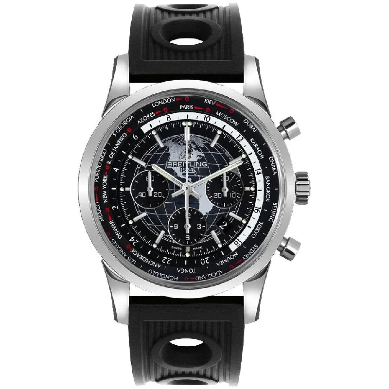 Breitling Men's AB0510U4-BE84-201S Transocean Chronograph Unitime Chronograph Black Rubber Watch