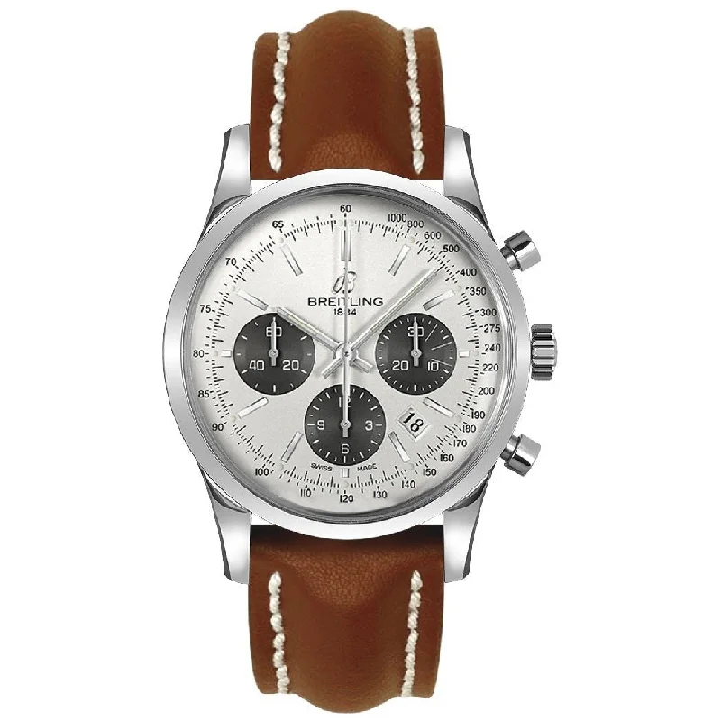 Breitling Men's AB015212-G724-437X Transocean Chronograph Brown Leather Watch