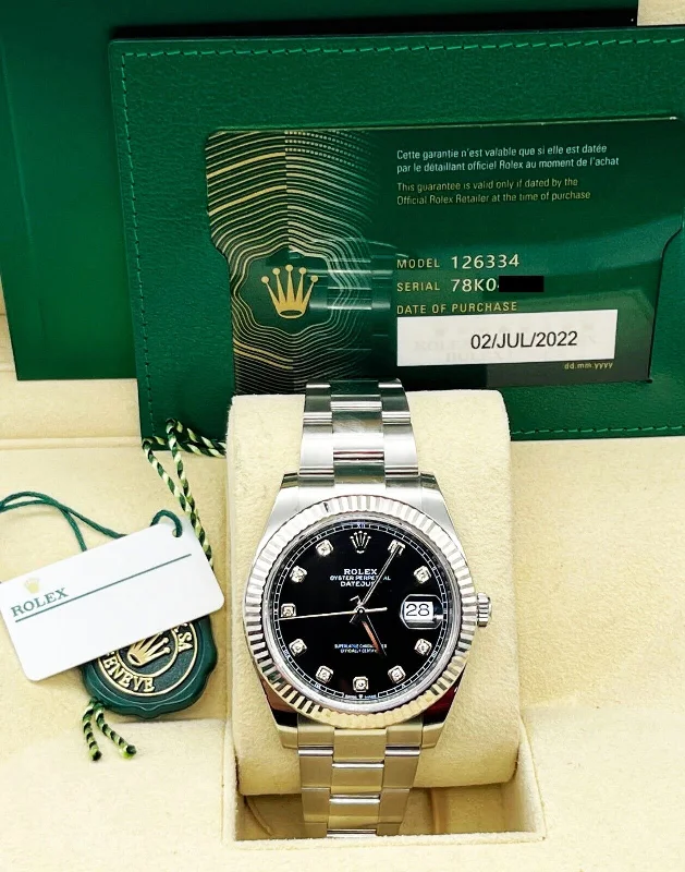 2022 Rolex 126334 Datejust 41 Black Diamond Dial Stainless Steel Box Paper